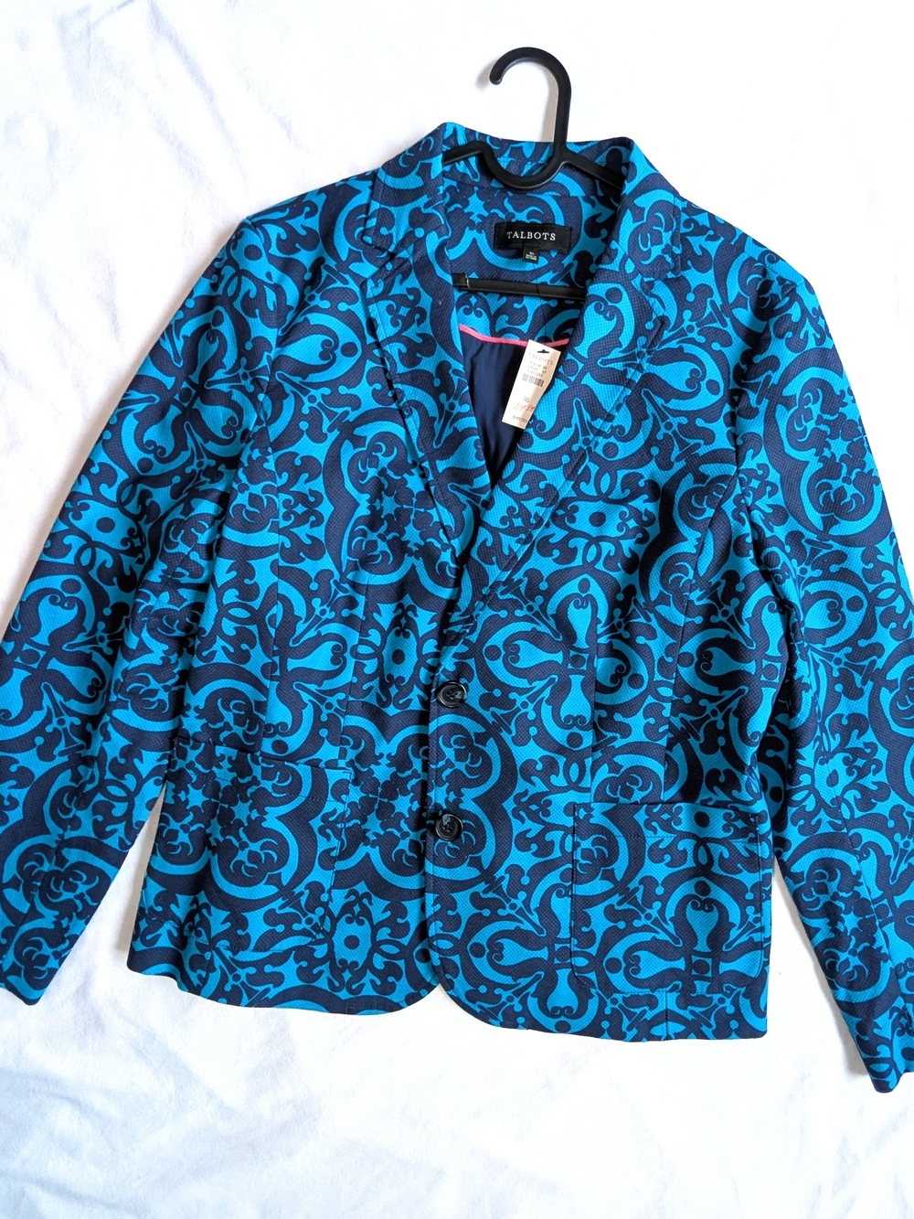 NWT Talbots Blue Damask Scroll Jacquard Blazer Size 16